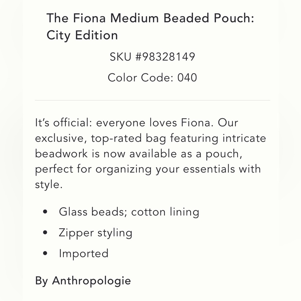 NWT Anthropologie The Fiona Beaded Pouch City Edition in Capri - Picture 3 of 7